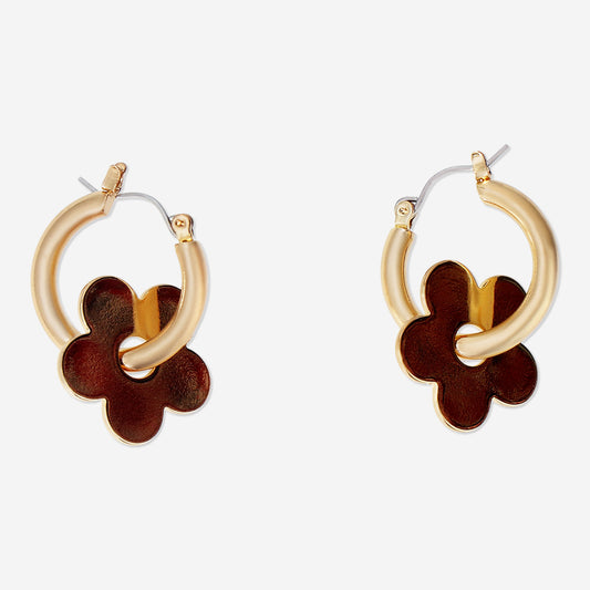 Earrings Hoops Flower Gold 2Pc