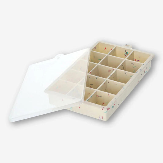 Ice Cube Tray W. Lid W. 15 Holes Ivory W Confetti