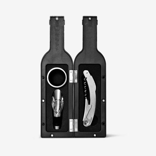 Set W 3 Parts In Black Wine Bottle W Gold Top 23.5X6.2Cm